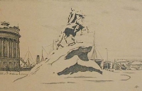 Памятник Петру I Автолитография ( начало XX века), Россия артикул 3763c.